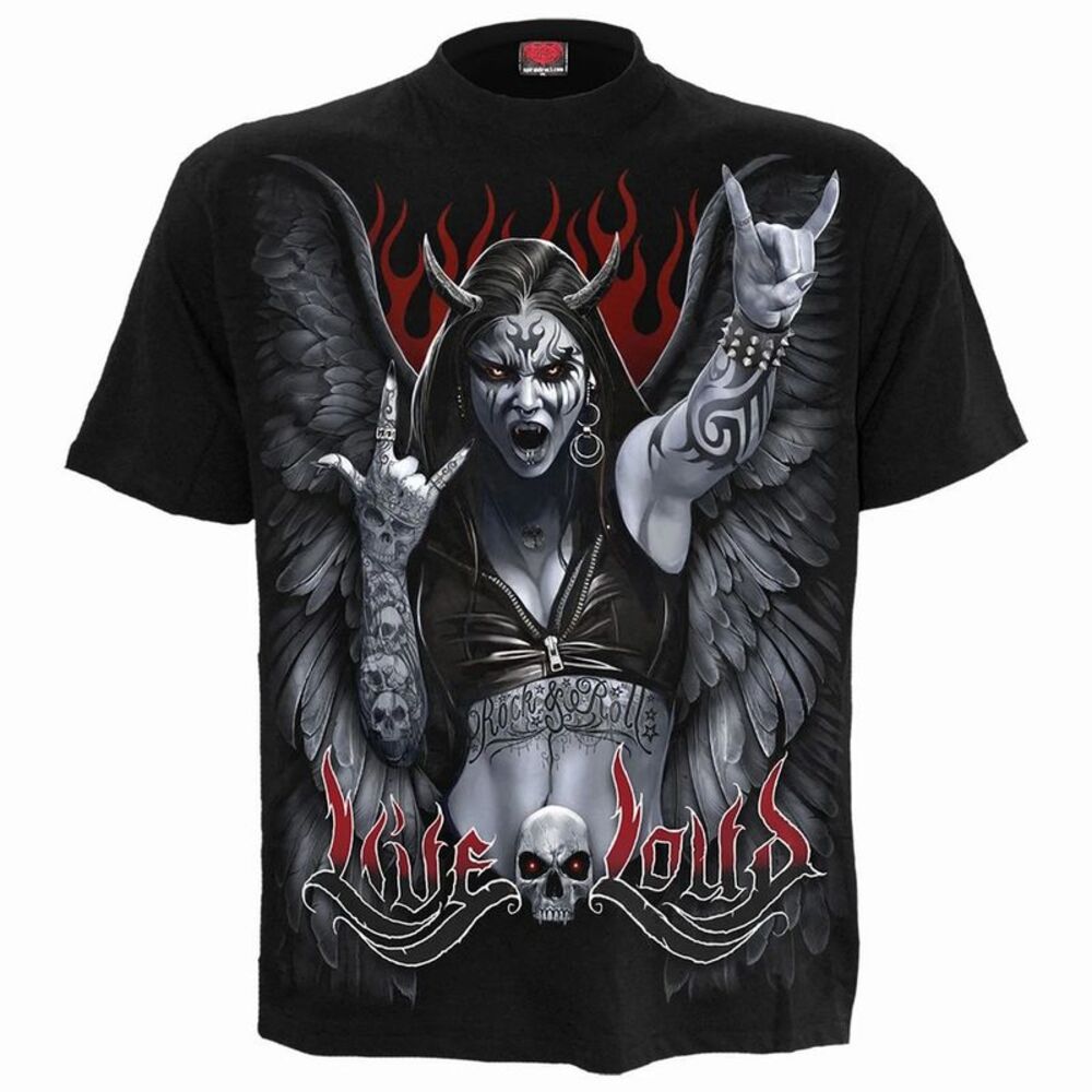 Spiral Direct Unisex Adult Live Loud Back Print T-Shirt / Black